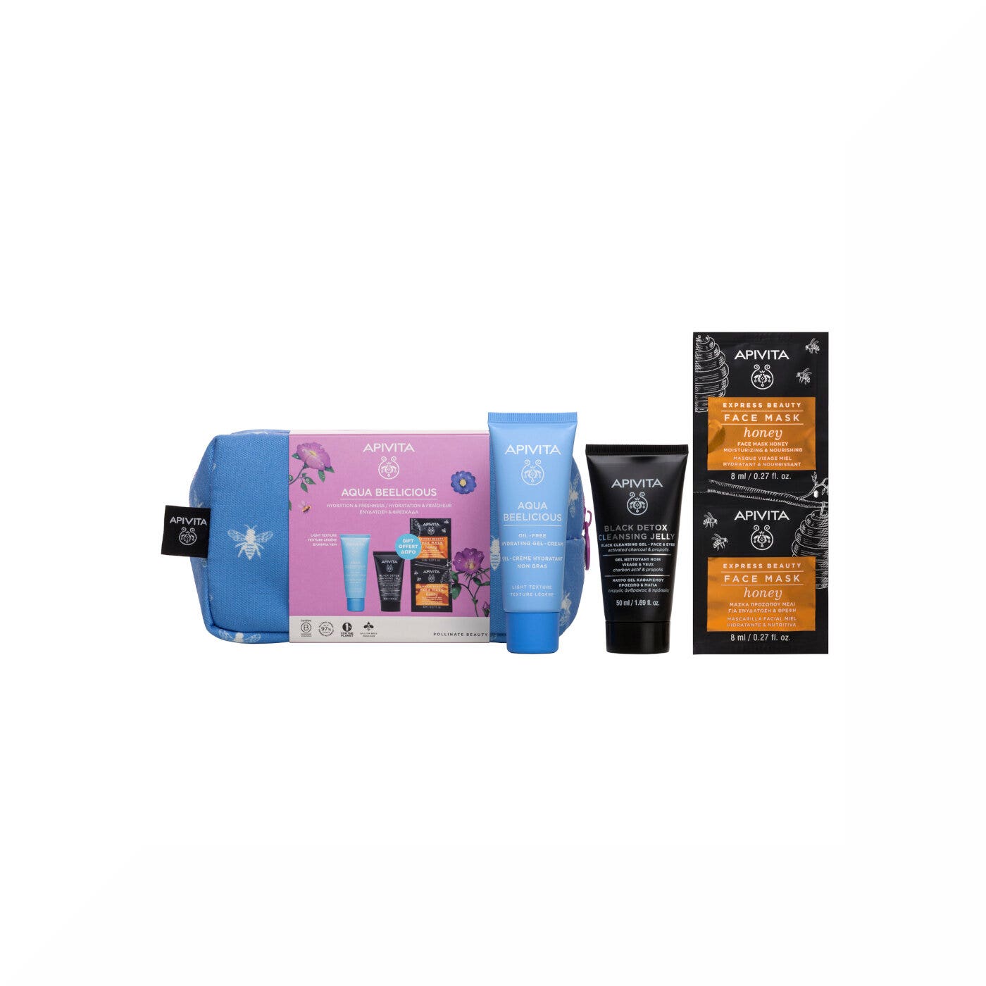 Apivita Aqua Beelicious Texture Leggera+ Gel Detergente Viso+ Maschera+ Pochette