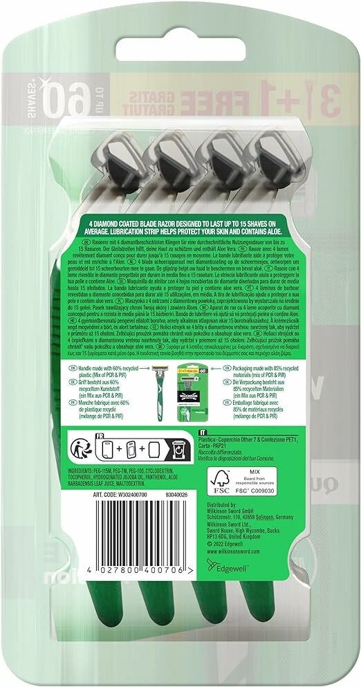 Wilkinson Quattro Essential 4 Sensitive Precision Rasoir à 4 lames x3+1 pièce