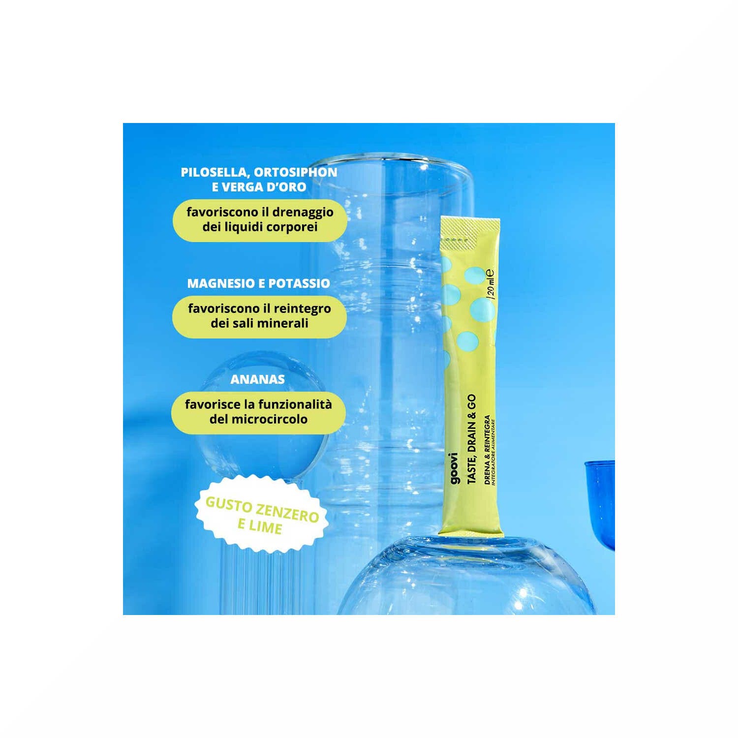 Goovi Taste Drain & Go Drainant Gingembre et Citron vert 24 sticks