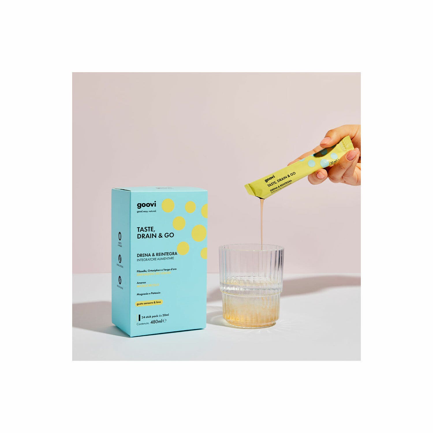 Goovi Taste Drain & Go Drainant Gingembre et Citron vert 24 sticks