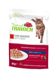 Natural Trainer Chat Hairball Adult au bœuf, bouchées en sauce 85 g
