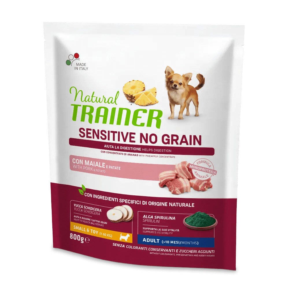 Natural Trainer Sensitive No Grain Small & Toy Adult au porc pour chiens de petite taille 800 g