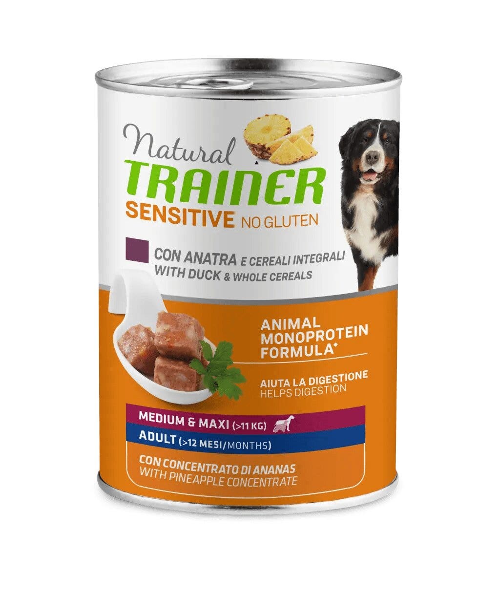Natural Trainer Chien Sensible Sans Gluten Medium & Maxi Adult avec Canard et Céréales 400 g