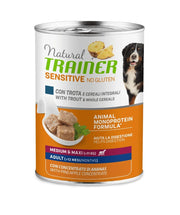 Natural Trainer Chien Sensitive Sans Gluten Adultes de Taille Moyenne et Grande à la Truite et aux Céréales 400 g