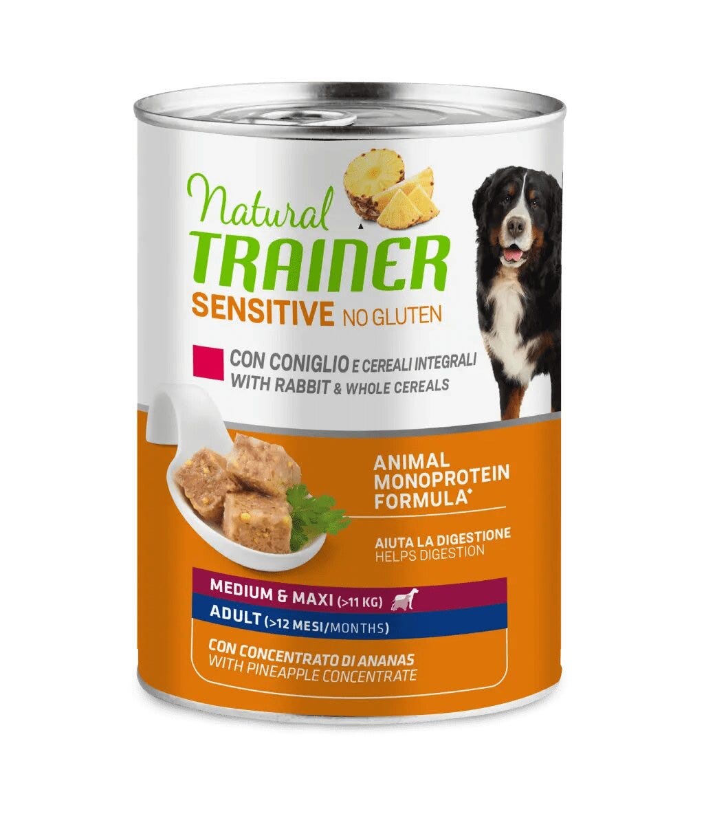 Natural Trainer Chien Sensitive Sans Gluten Lapin et Céréales Humide pour Chien 400 g