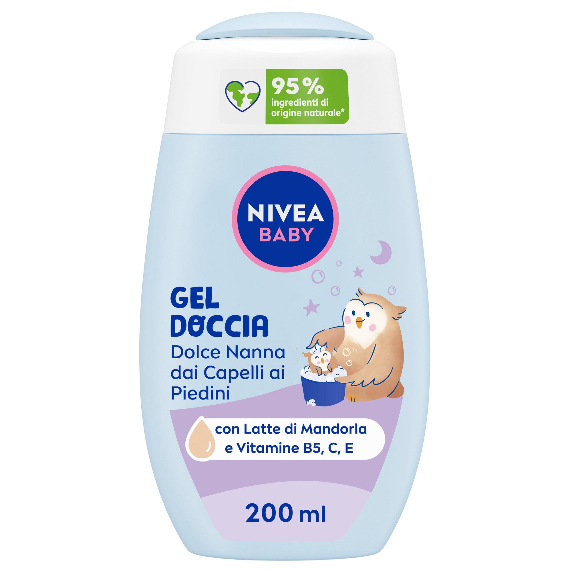 Nivea Baby Gel douche Dolce Nanna, des cheveux aux pieds, nettoyant pour le corps et les cheveux du nouveau-né, 200 ml