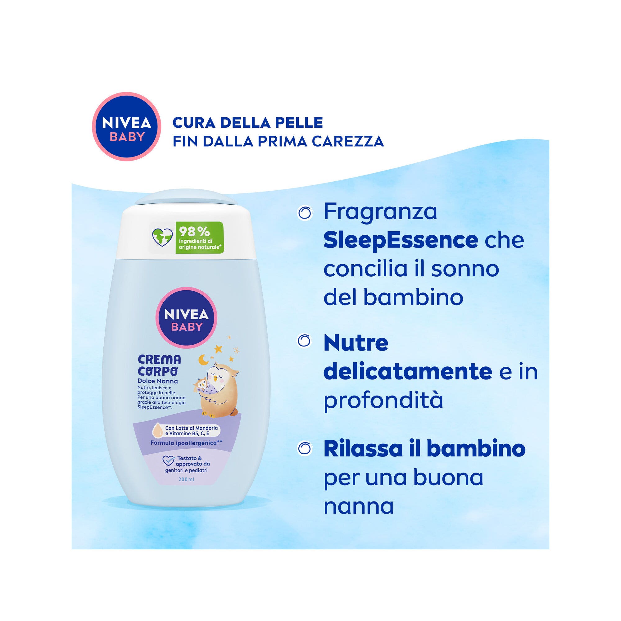 Nivea Baby Crème Corps Douce Nuit pour Enfants, pour une peau nourrie et protégée 200 ml