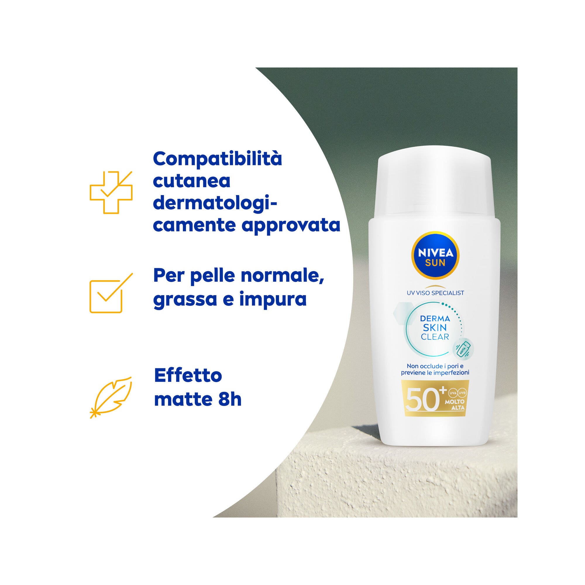 Nivea Sun Uv Viso Derma Skin Clear Fp50+ Crema Solare Viso Anti-imperfezioni Con Niacinamide 40ml