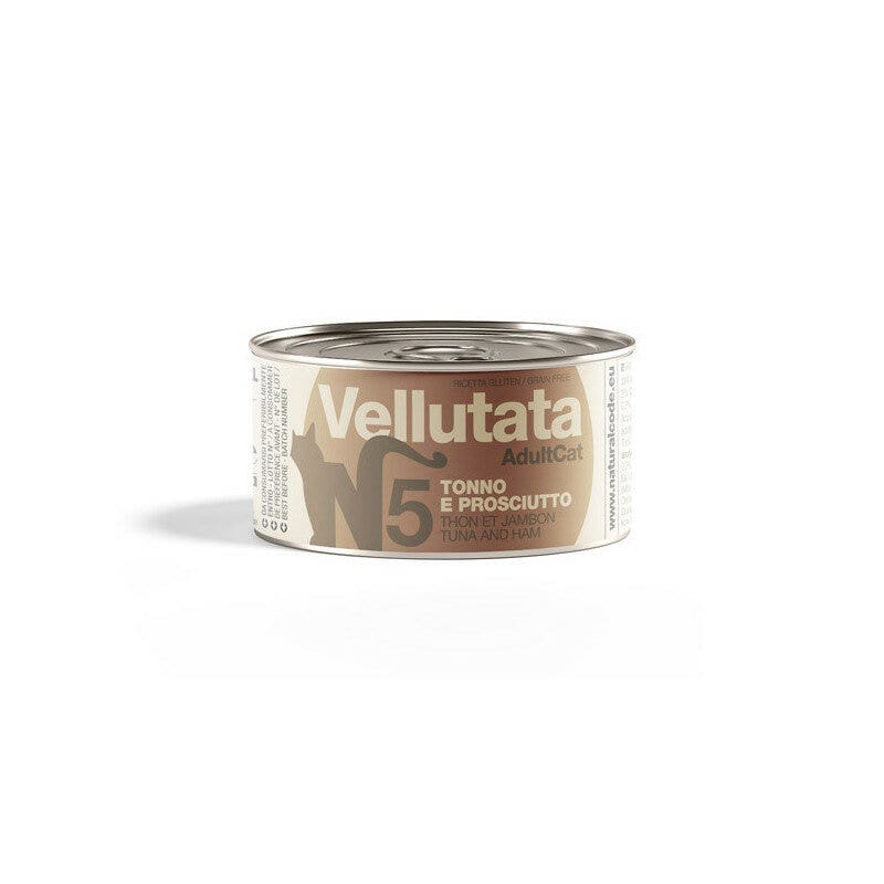 Natural Code N5 Velouté au thon et au jambon pour chats adultes, boîte de 85 g