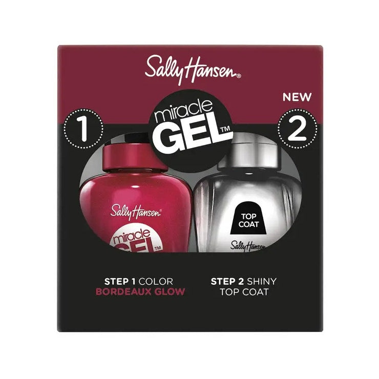 Sally Hansen Miracle Gel Duo Pack Top Coat + Vernis à ongles couleur 940 Bordeaux Glow