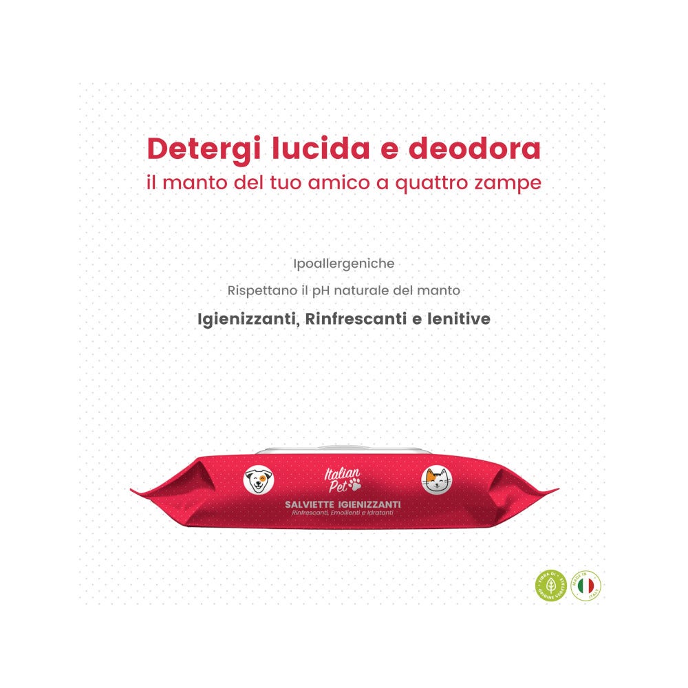 Lingettes biodégradables Italian Pet à la chlorhexidine pour chiens/chats 15 x 19 cm, 50 pièces