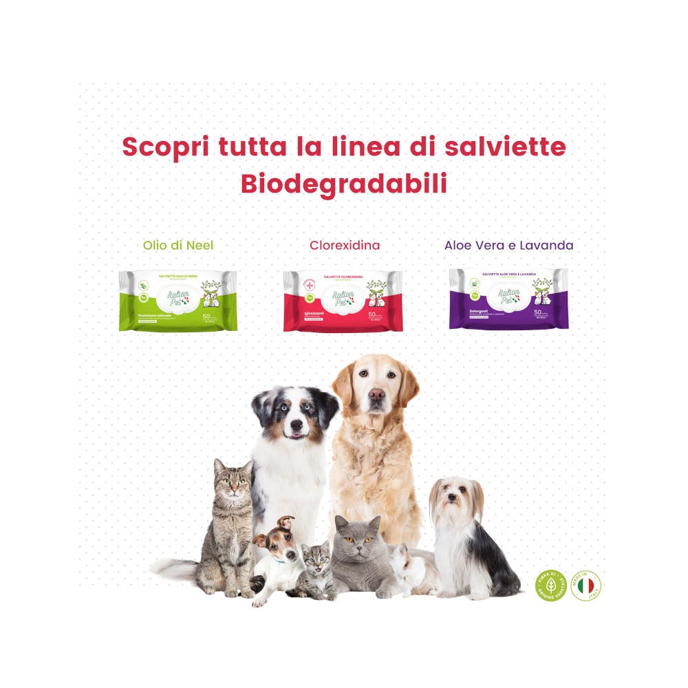 Italian Pet Lingettes biodégradables à la chlorhexidine pour chiens/chats 20 x 30 cm, 40 pièces