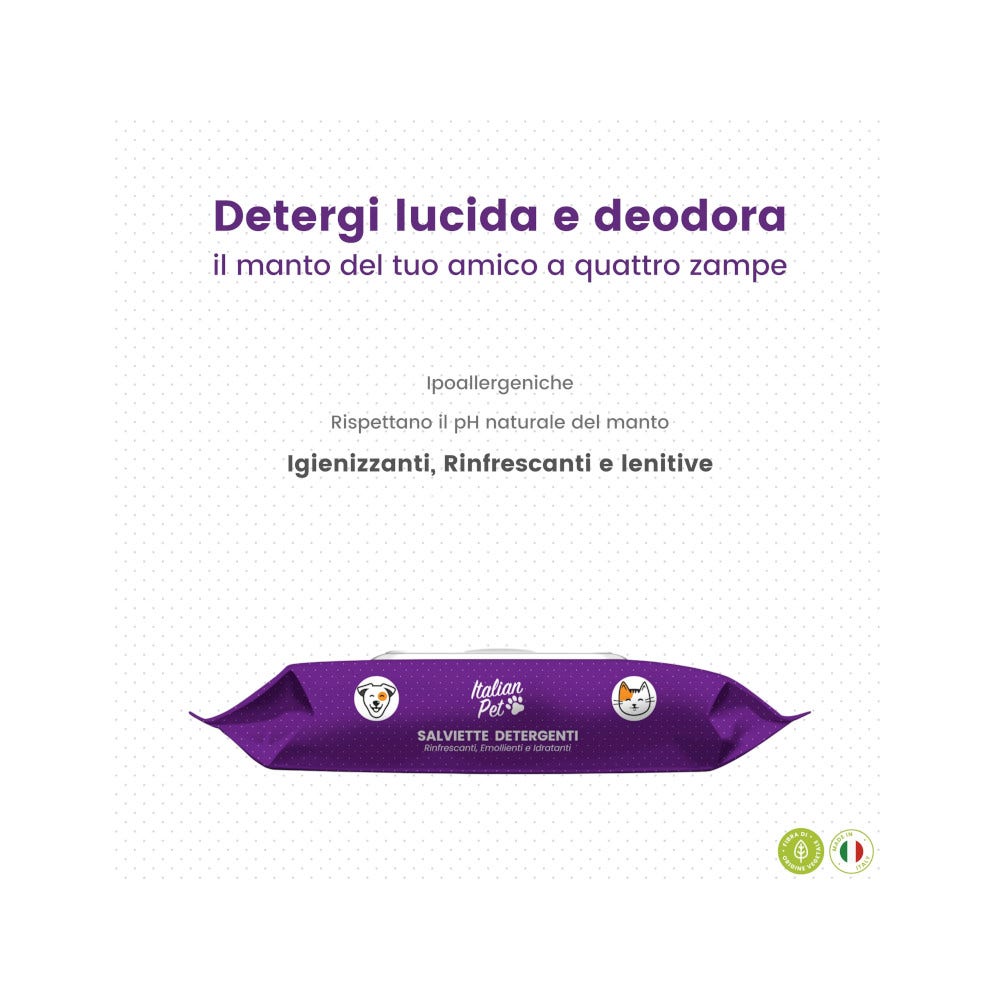 Lingettes biodégradables Italian Pet à l'aloe vera/lavande pour chiens/chats 20 x 30 cm, 50 pièces