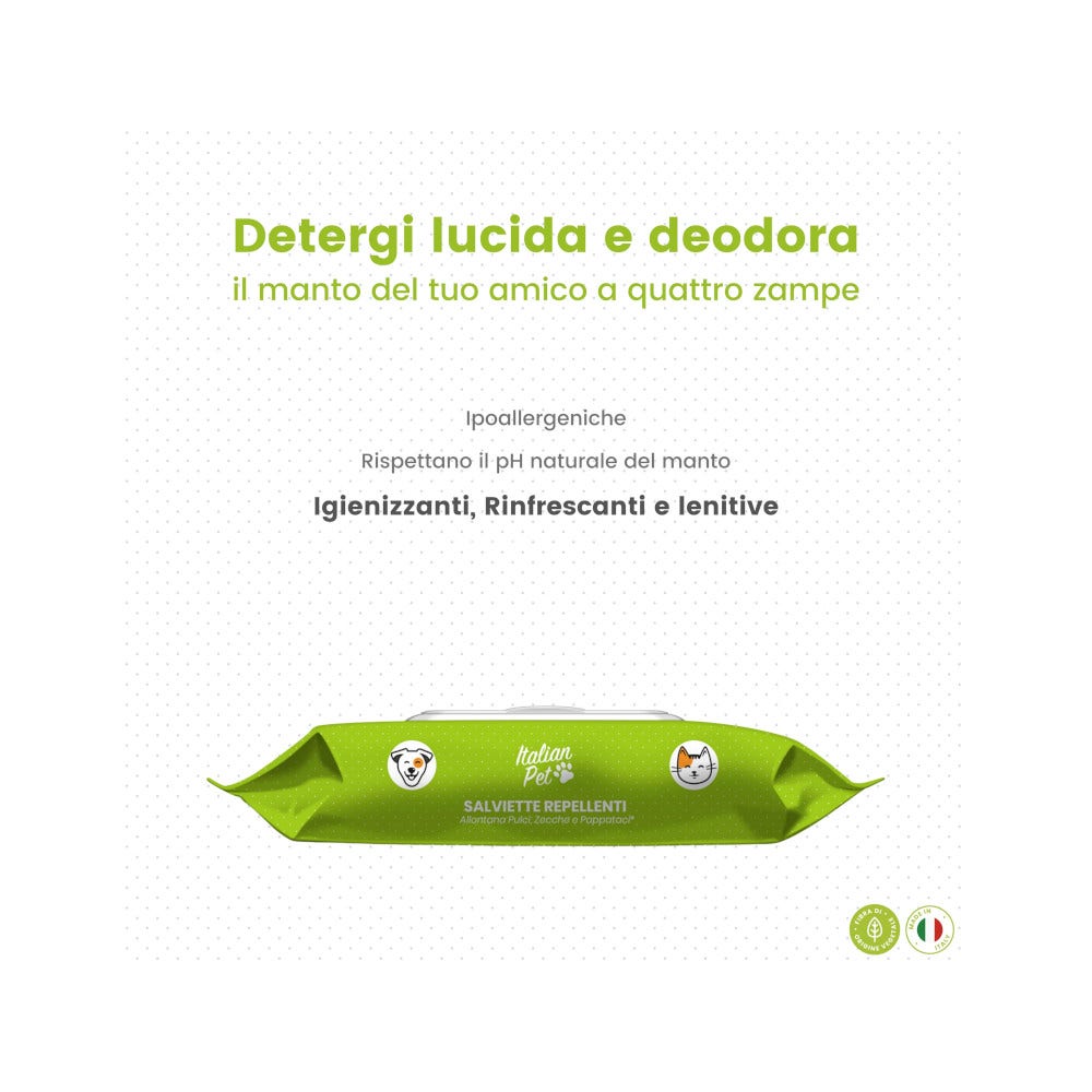 Lingettes biodégradables Italian Pet à l'huile de neem pour chiens/chats 20 x 30 cm, 50 pièces