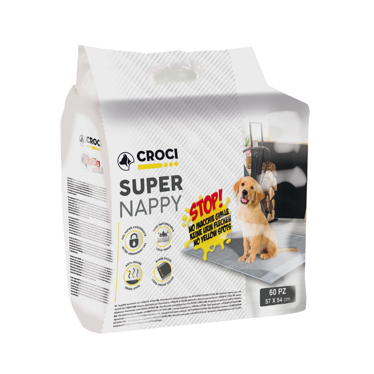 Croci Super Nappy Tapis hygiéniques au charbon actif pour chiens 60 pièces 57 x 54 cm