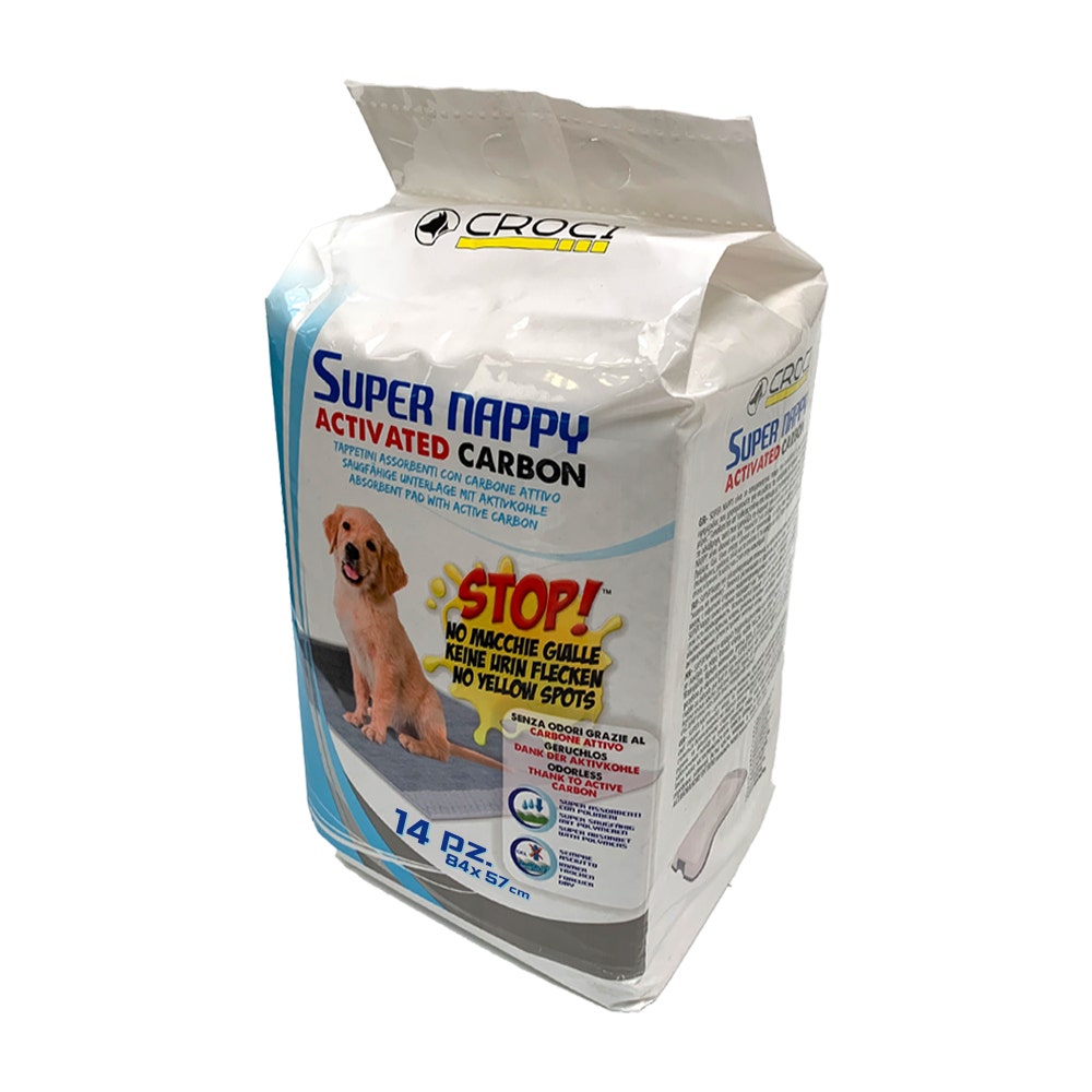 Croci Super Nappy Tapis hygiéniques au charbon actif pour chiens 14 pièces 84 x 57 cm
