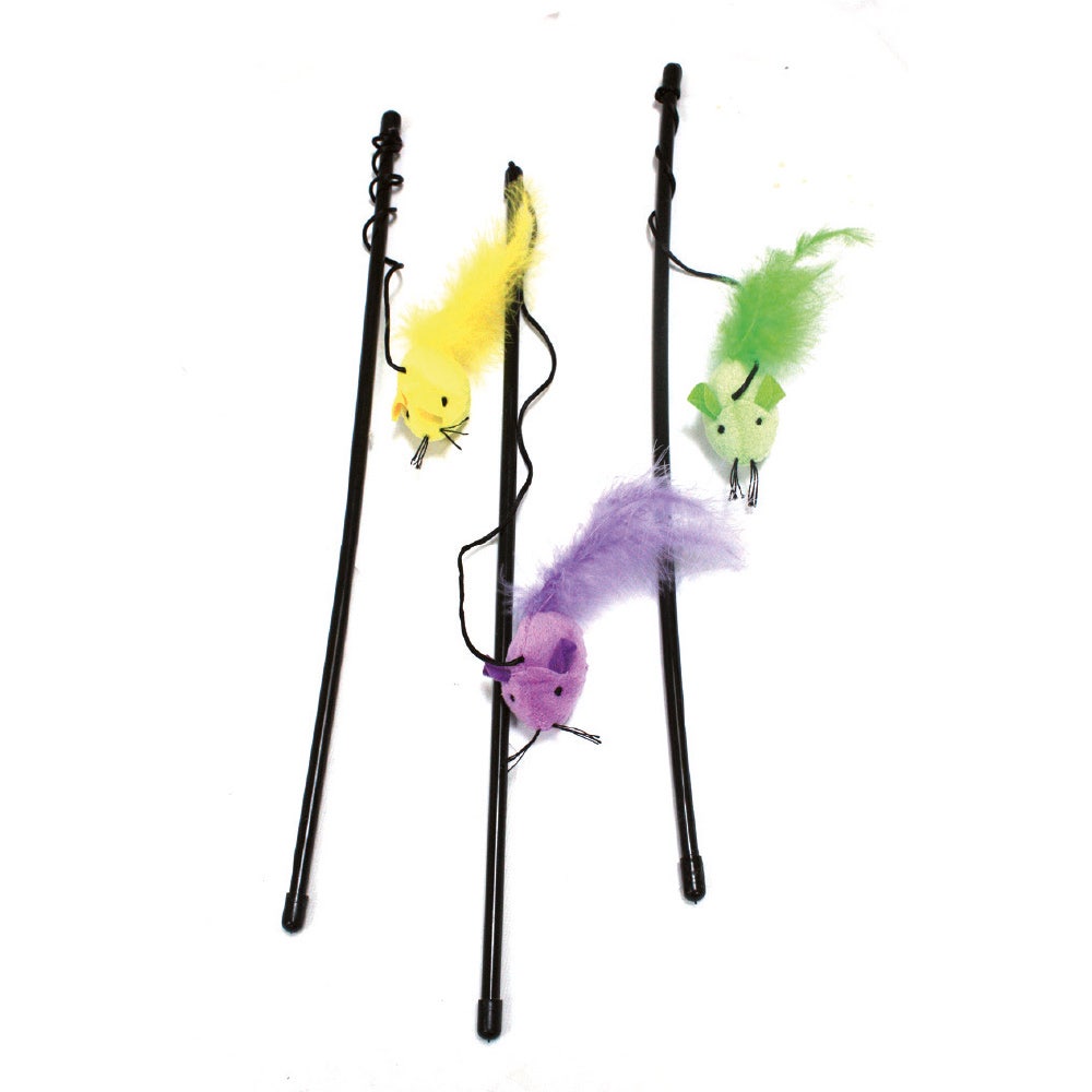 Croci Baguette avec plume et souris, jouet pour chat, 1 pièce, couleurs assorties