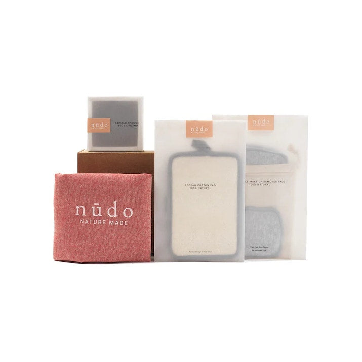 Nudo Kit Skin Essentials : disques démaquillants + éponge + gant exfoliant + sac en coton