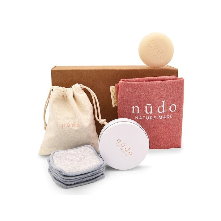 Nudo Kit Face Care Essentials : disques démaquillants + démaquillant solide + porte-savon + sac en coton