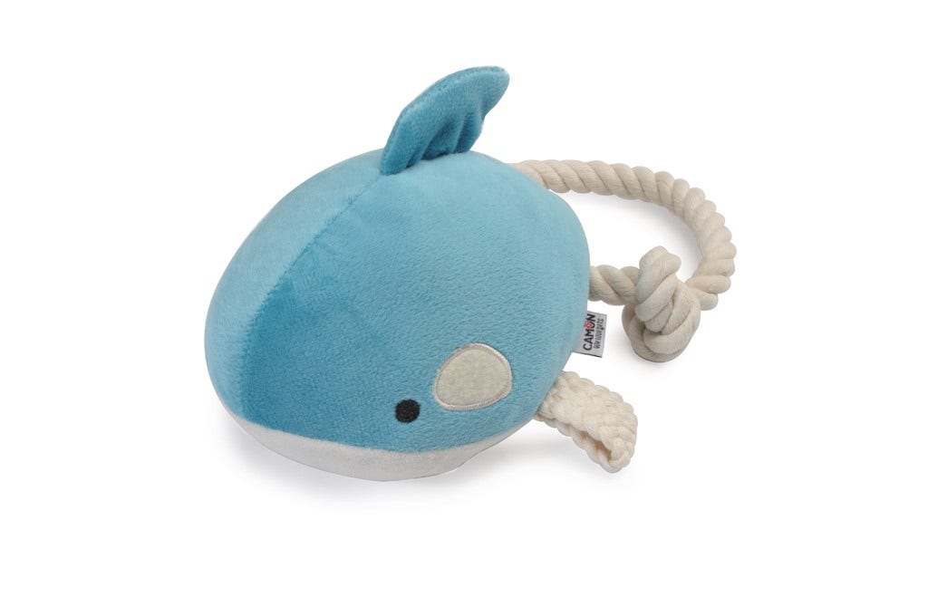 Camon Jouet pour chiens en peluche en forme de baleine avec couineur et corde