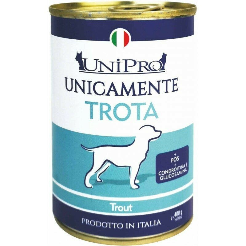 Unipro Unicamente Truite Nourriture humide pour chiens adultes Pot 400 g