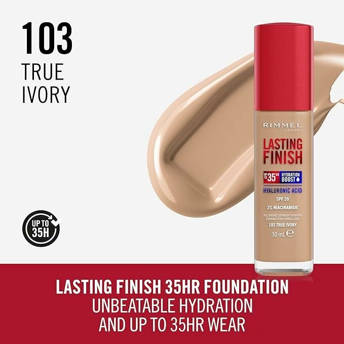 Rimmel Fondotinta Lasting Finish 35h Con Acido Ialuronico 103 True Ivory 30ml