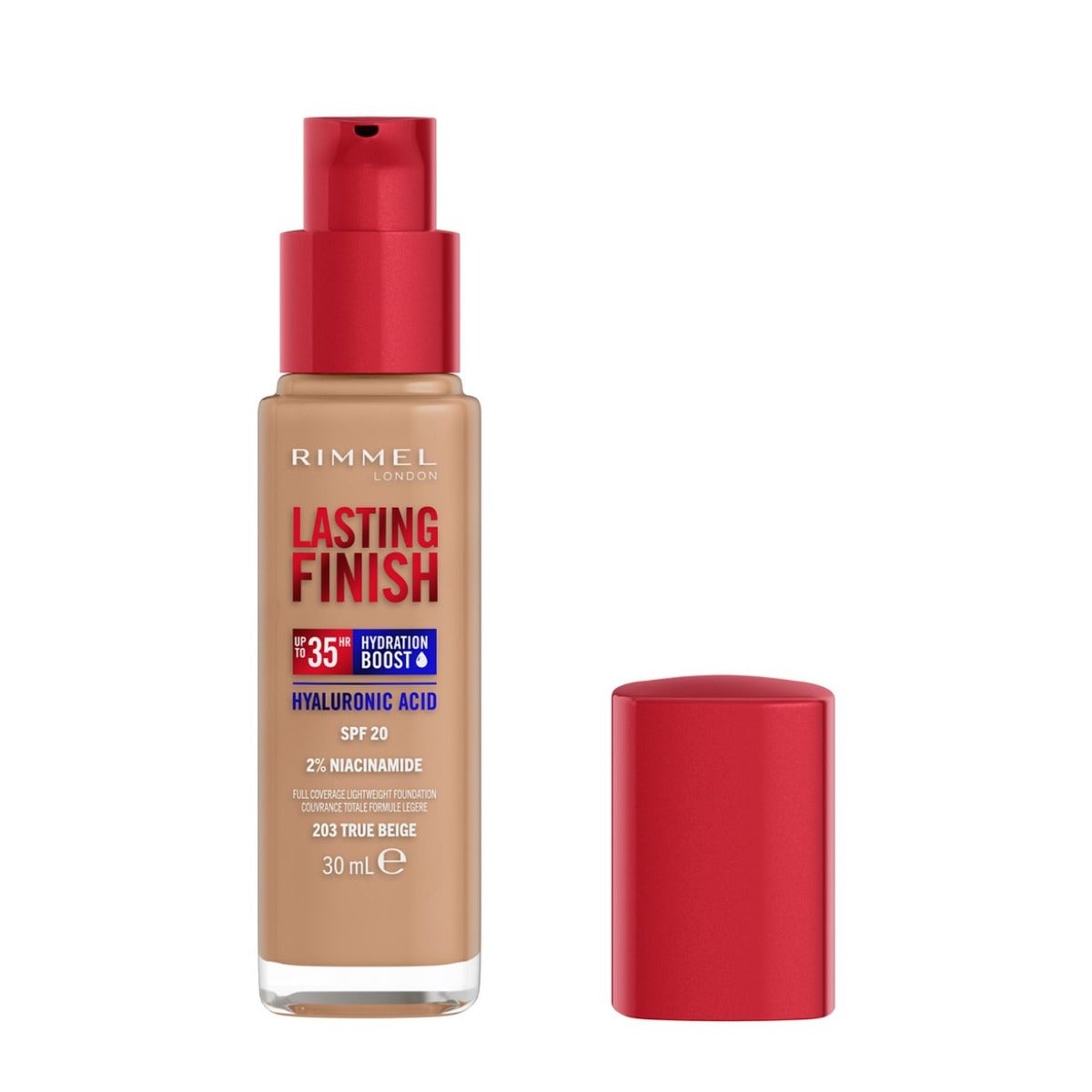 Rimmel Fond de teint Lasting Finish 35h à l'acide hyaluronique 203 True Beige 30 ml
