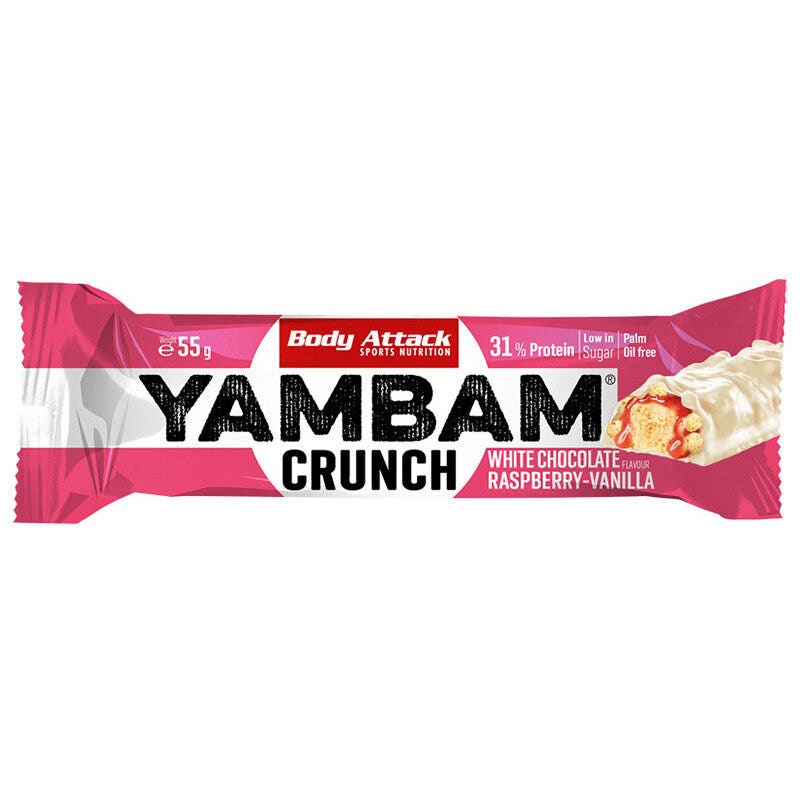 Newtritions Body Attack YamBam Bars Crunch, saveur chocolat blanc, framboise et vanille, 55 g
