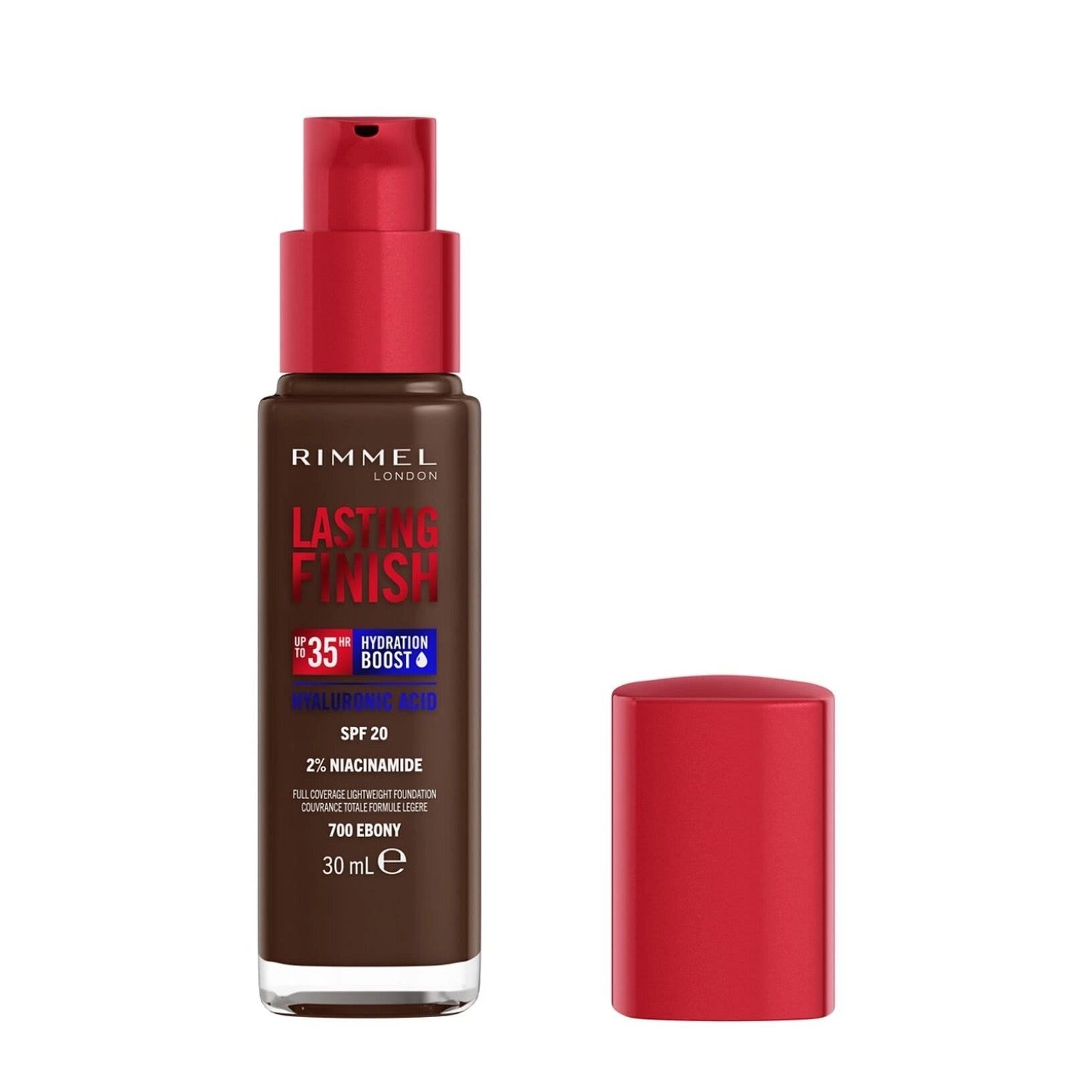 Fond de teint Rimmel Lasting Finish 35h à l'acide hyaluronique 700 Ebony 30 ml