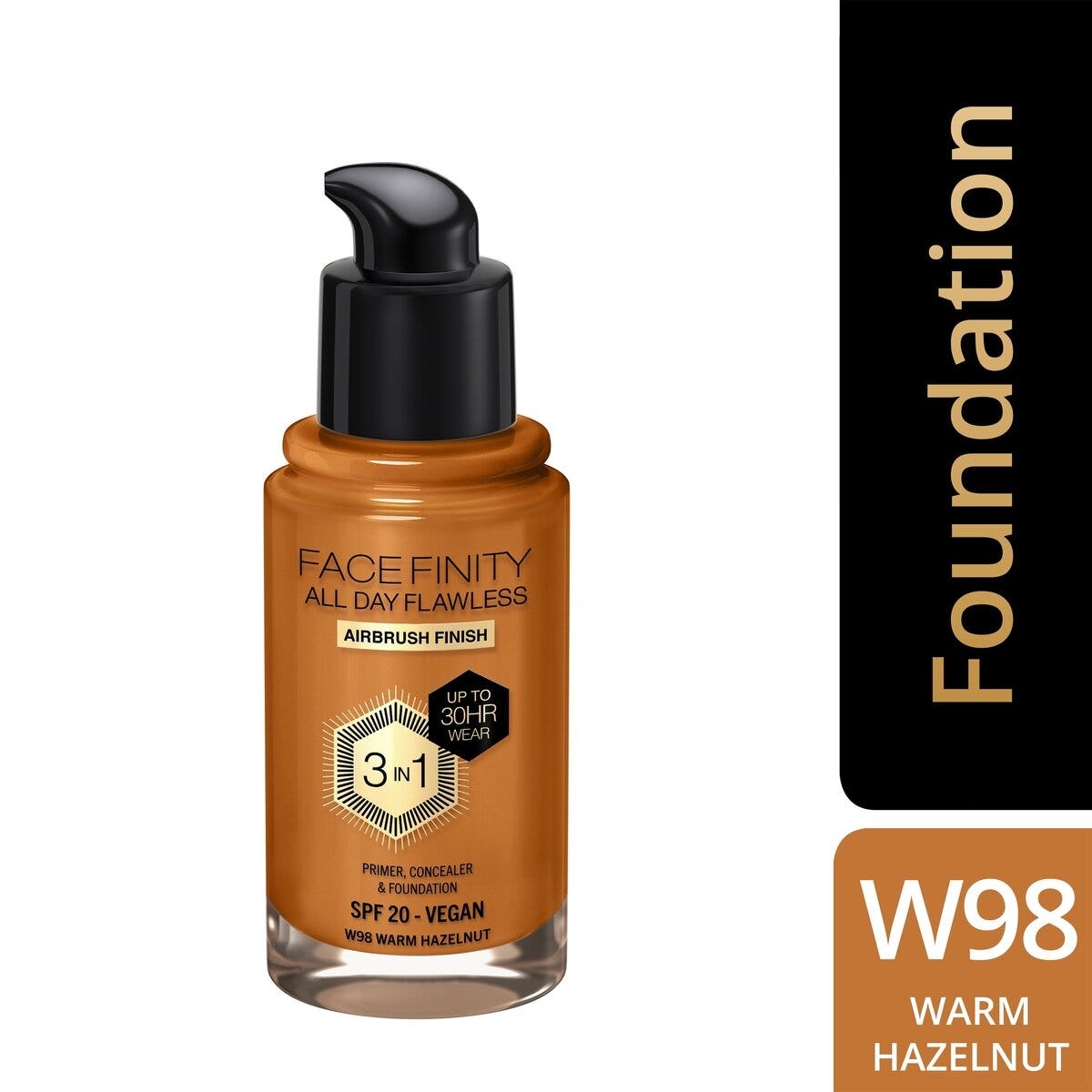 Max Factor Fond de teint Facefinity All Day Flawless 3In1 W98 Warm Hazelnut 30 ml