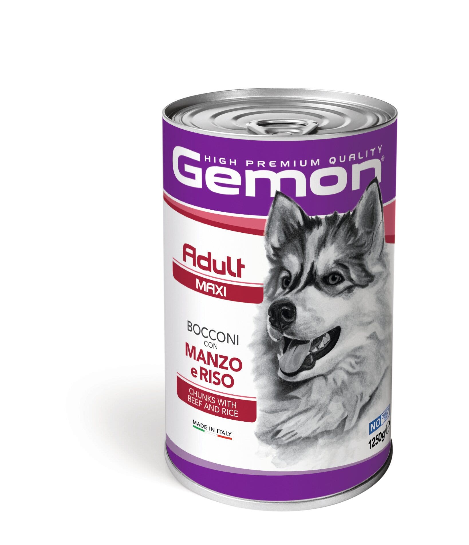 Gemon Bocconi Bœuf et riz, nourriture humide pour chiens adultes de grande taille, pot de 1,25 kg