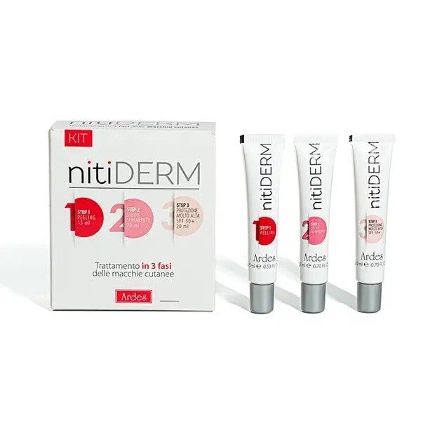 Nitiderm Kit Taches cutanées Peeling 15 ml + Sérum éclaircissant 20 ml + Protection très élevée SPF50+ 20 ml
