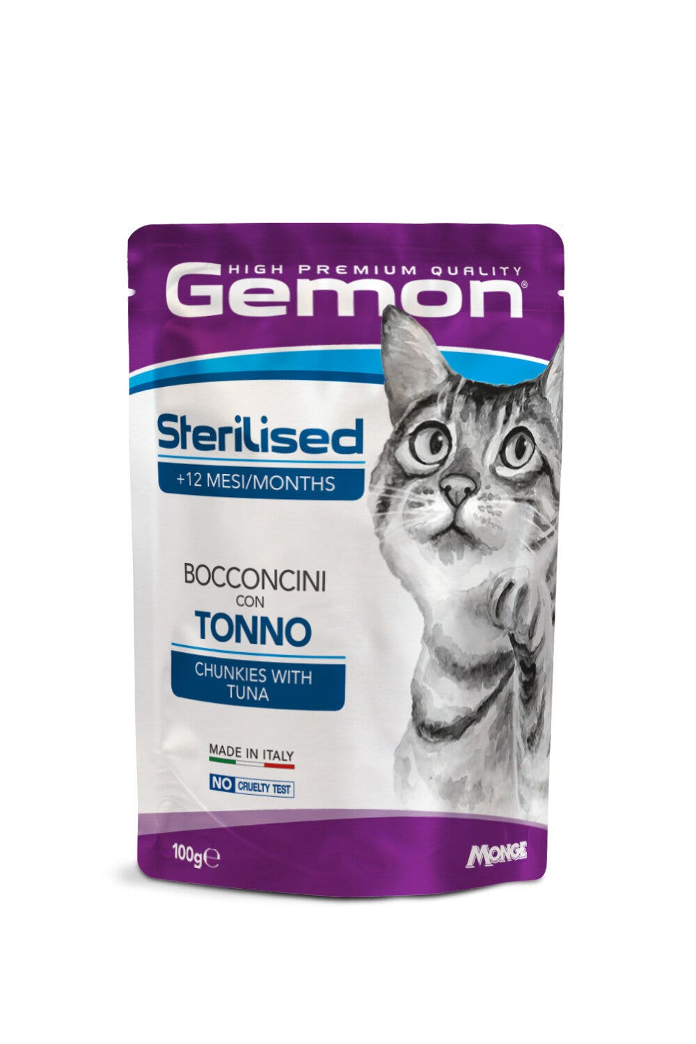 Gemon Bouchées au thon, nourriture humide pour chats stérilisés, sachet de 100 g