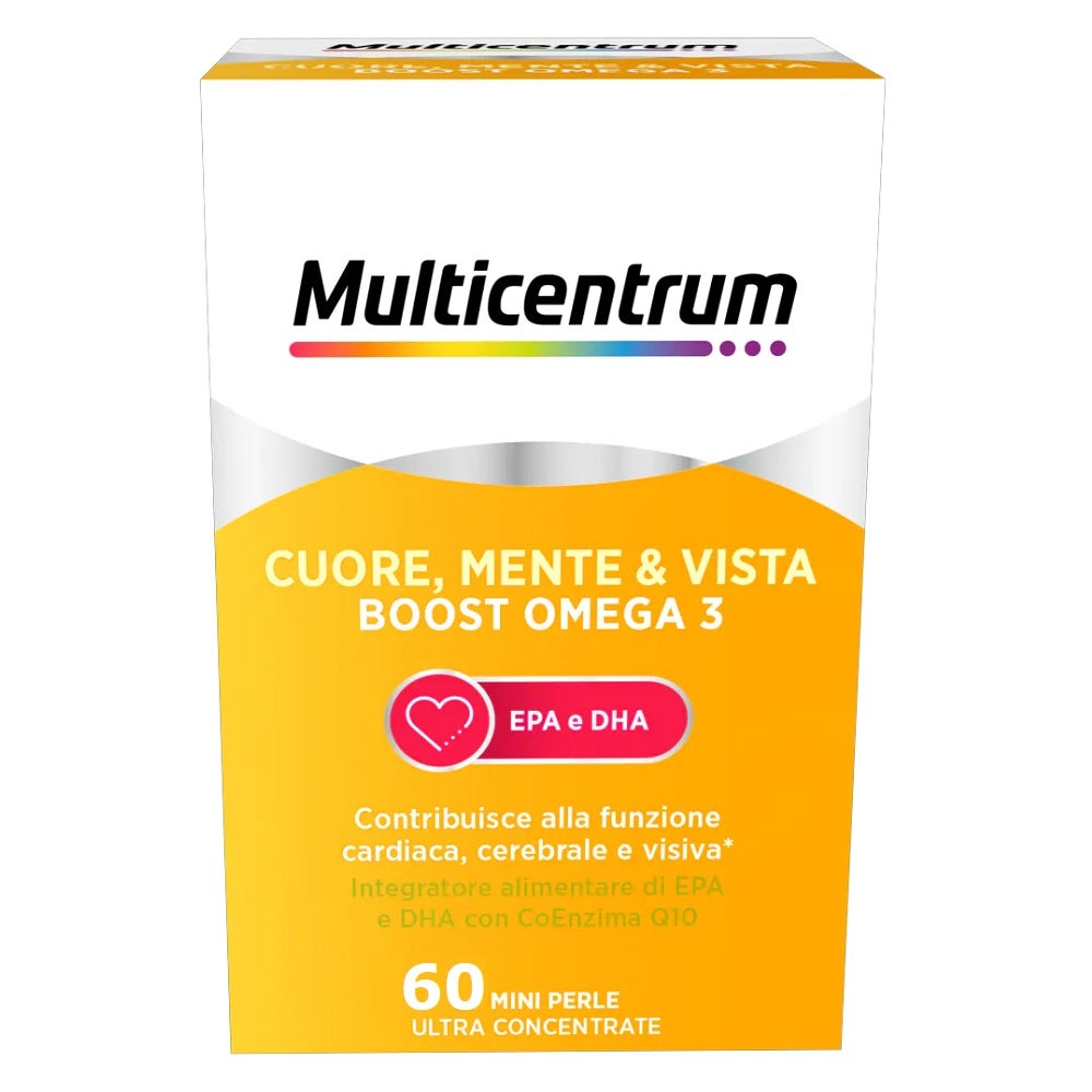 Multicentrum Cœur Esprit Vue Boost Oméga 3 Complément alimentaire EPA et DHA Coenzyme Q10 60 gélules