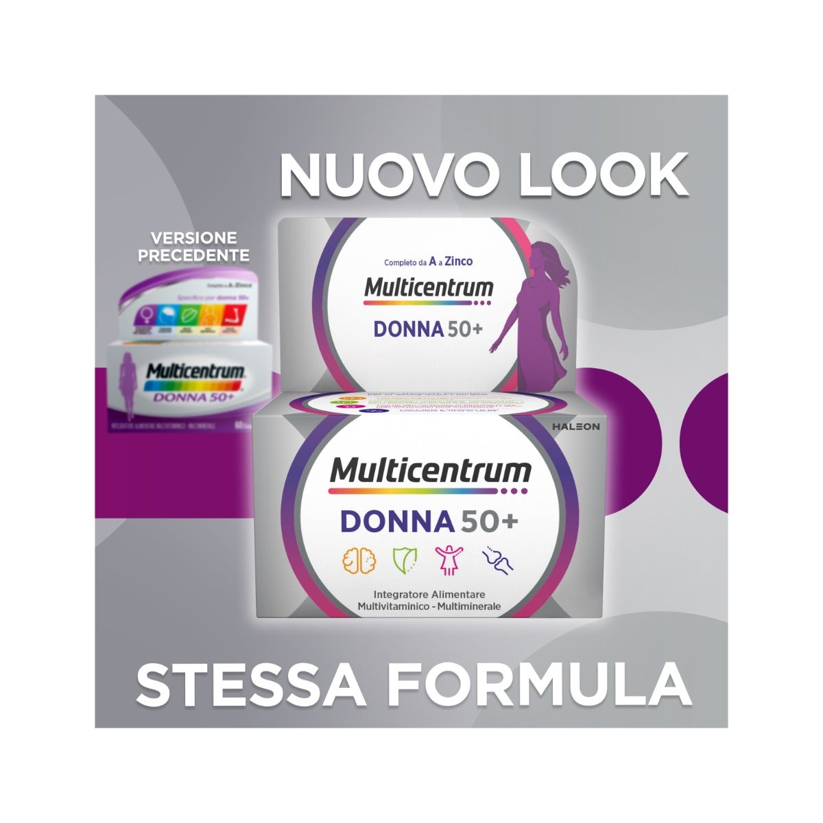 Multicentrum Femme 50+ Complément alimentaire multivitaminé et multiminéral, fer, calcium, vitamines D et D3, 30 comprimés