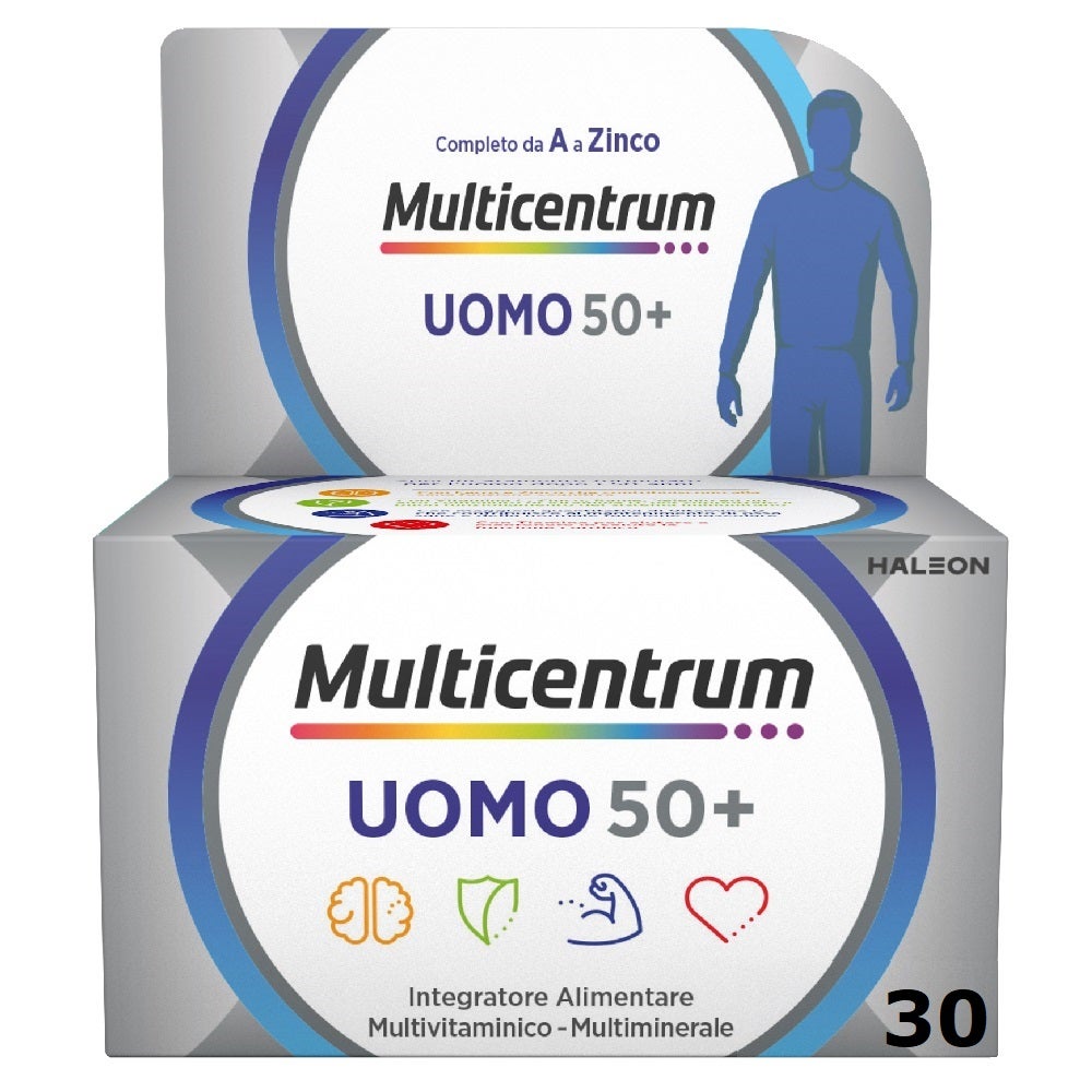 Multicentrum Homme 50+ Complément alimentaire multivitaminé Vitamine D3 C B Zinc Magnésium 30 comprimés
