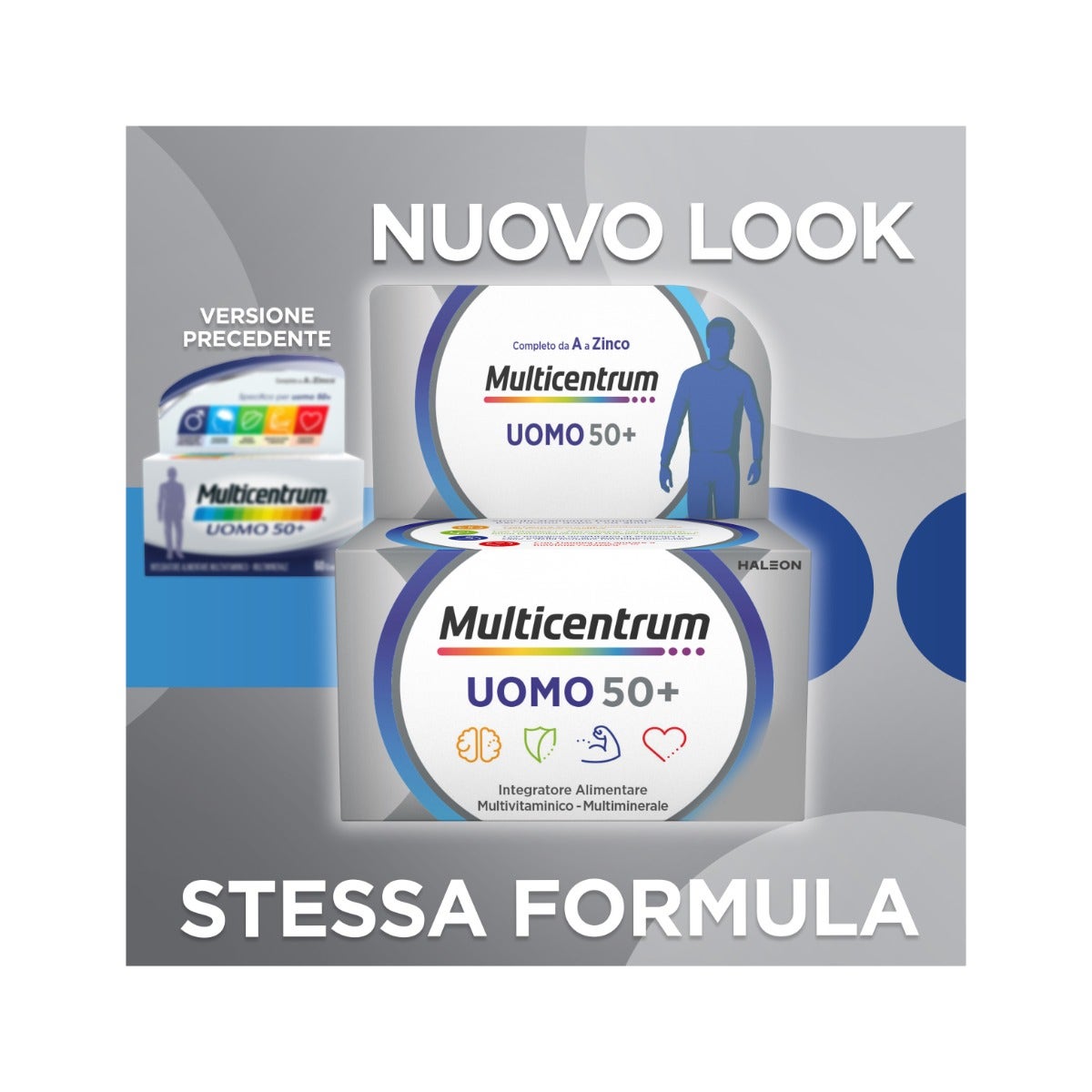 Multicentrum Homme 50+ Complément alimentaire multivitaminé Vitamine D3 C B Zinc Magnésium 60 comprimés