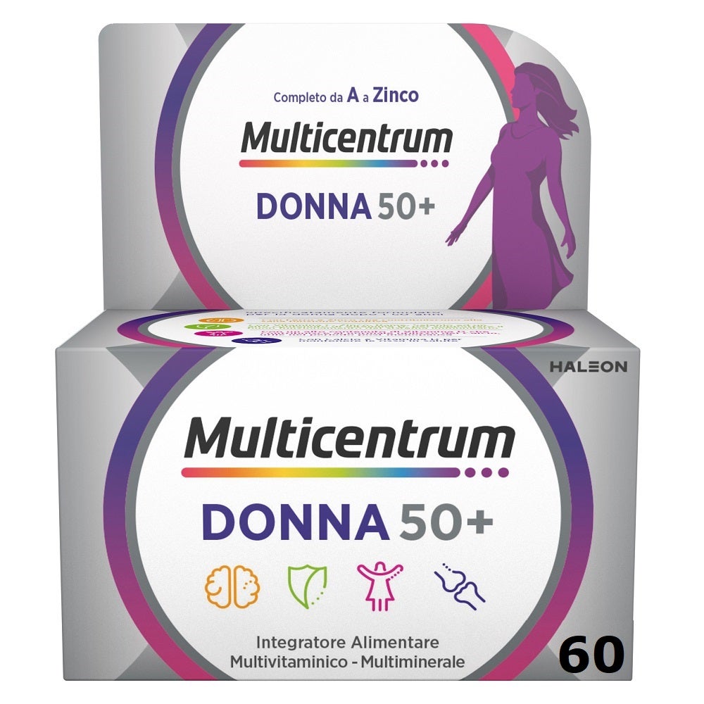 Multicentrum Femme 50+ Complément alimentaire multivitaminé et multiminéral Calcium Fer Acide folique 60 comprimés