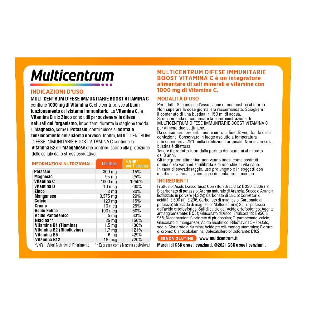 Multicentrum Difese Immunitarie Boost Vitamina C Integratore Alimentare Sali Minerali Vitamine 28 Bustine
