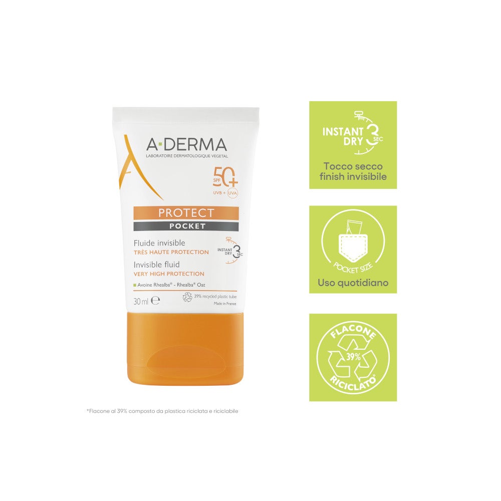 Aderma Protect Pocket Fluide solaire invisible pour le visage 30 ml SPF50+