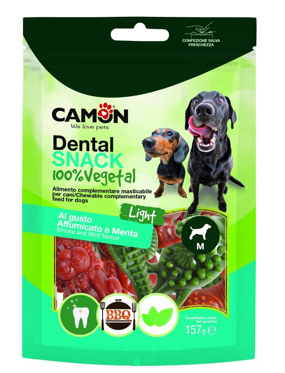 Camon Snack dentaire AnimalVeg taille M deux saveurs pour chiens 157 g