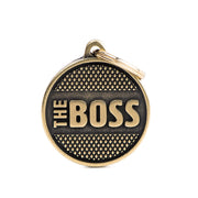 Médaille personnalisée pour chiens et chats, cercle « The Boss » avec losanges en laiton anglais, grande taille