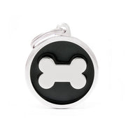 Médaille personnalisée pour chiens et chats, forme cercle avec os, noire, grande taille