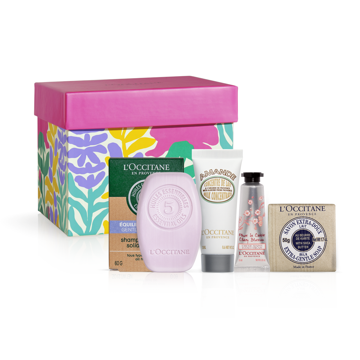 L'Occitane Cofanetto Shampoo Solido 60g + Crema Mani 10ml + Concentrato Latte Mandorla 20ml + Sapone Solido 50g