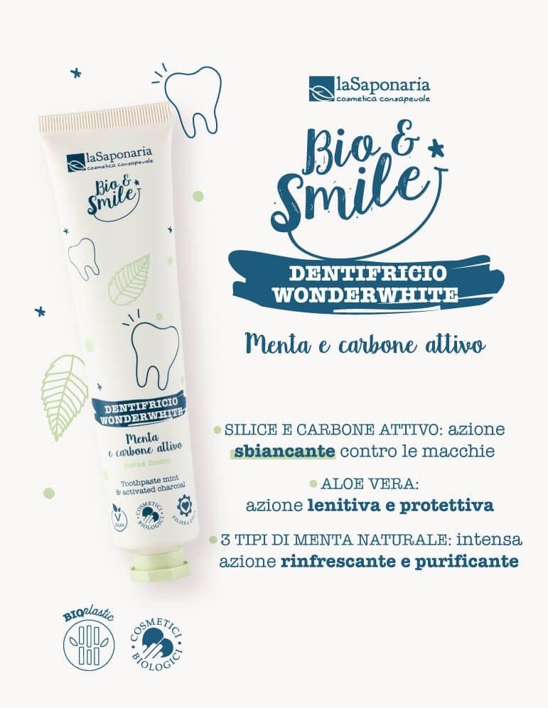 La Saponaria Bio&Smile Dentifricio Wonderwhite Menta/Carbone 75ml