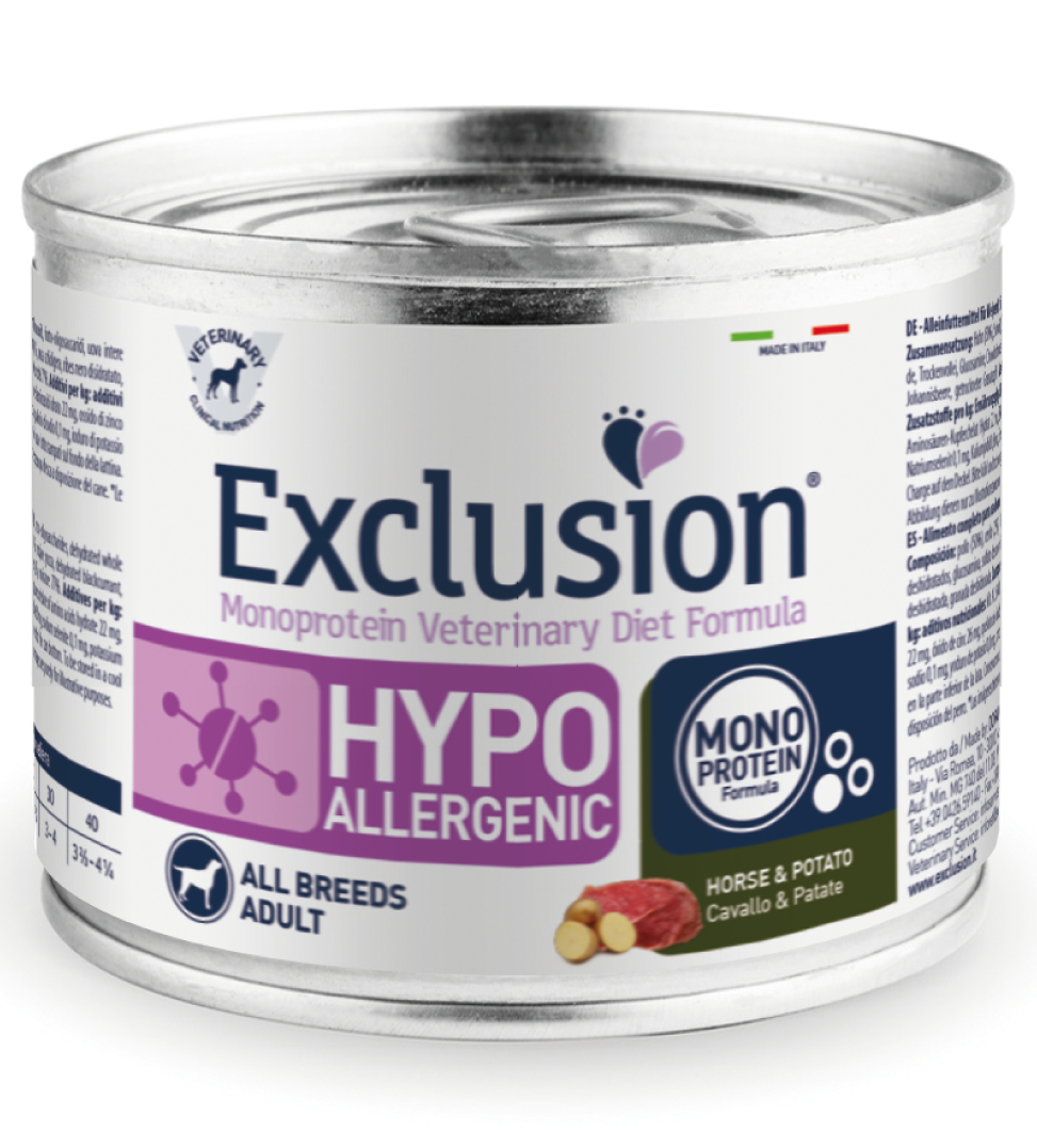 Exclusion Veterinary Diet Formula Hypoallergenic pour chiens, cheval/pommes de terre, boîte de 200 g