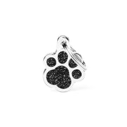Médaille personnalisée pour chiens et chats en forme de patte avec paillettes noires