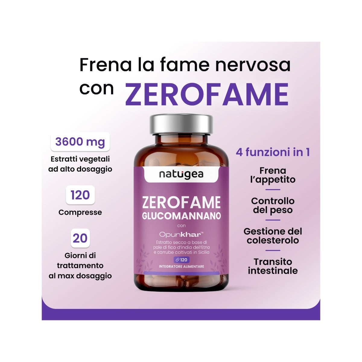Natugea Glucomannane enrichi en figues de Barbarie de l'Etna et caroubes siciliennes, vegan, 120 comprimés