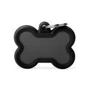 Médaille personnalisée pour chiens et chats en forme d'os en aluminium noir avec caoutchouc