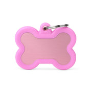 Médaille personnalisée pour chiens et chats en forme d'os en aluminium rose avec caoutchouc